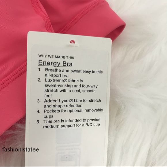 NWT lululemon energy bra glossy pink with pads - Picture 3 of 7